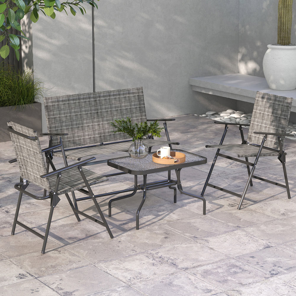 Outsunny 4 Seater Mixed Grey Mesh Fabric Lounge Set with Table Image 1