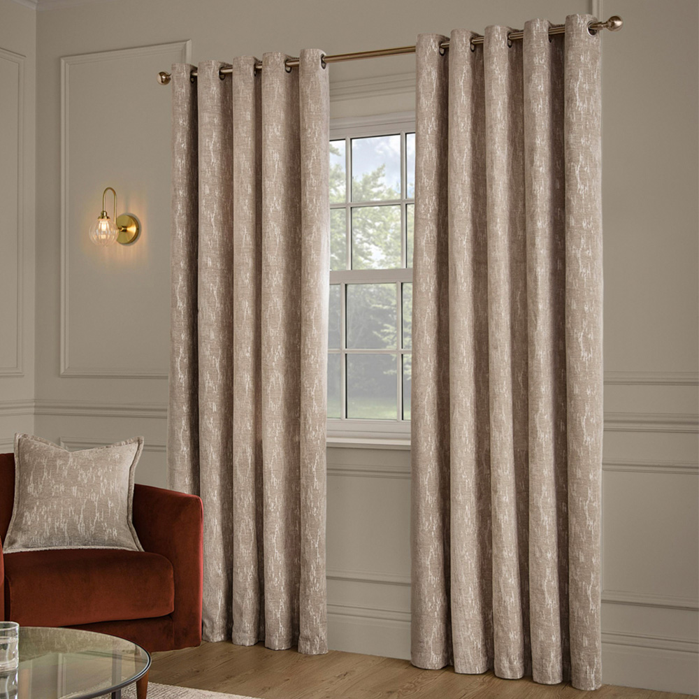 Paoletti Aurelio Mink Chenille Fully Lined Eyelet Curtains 117 x 183cm Image 1