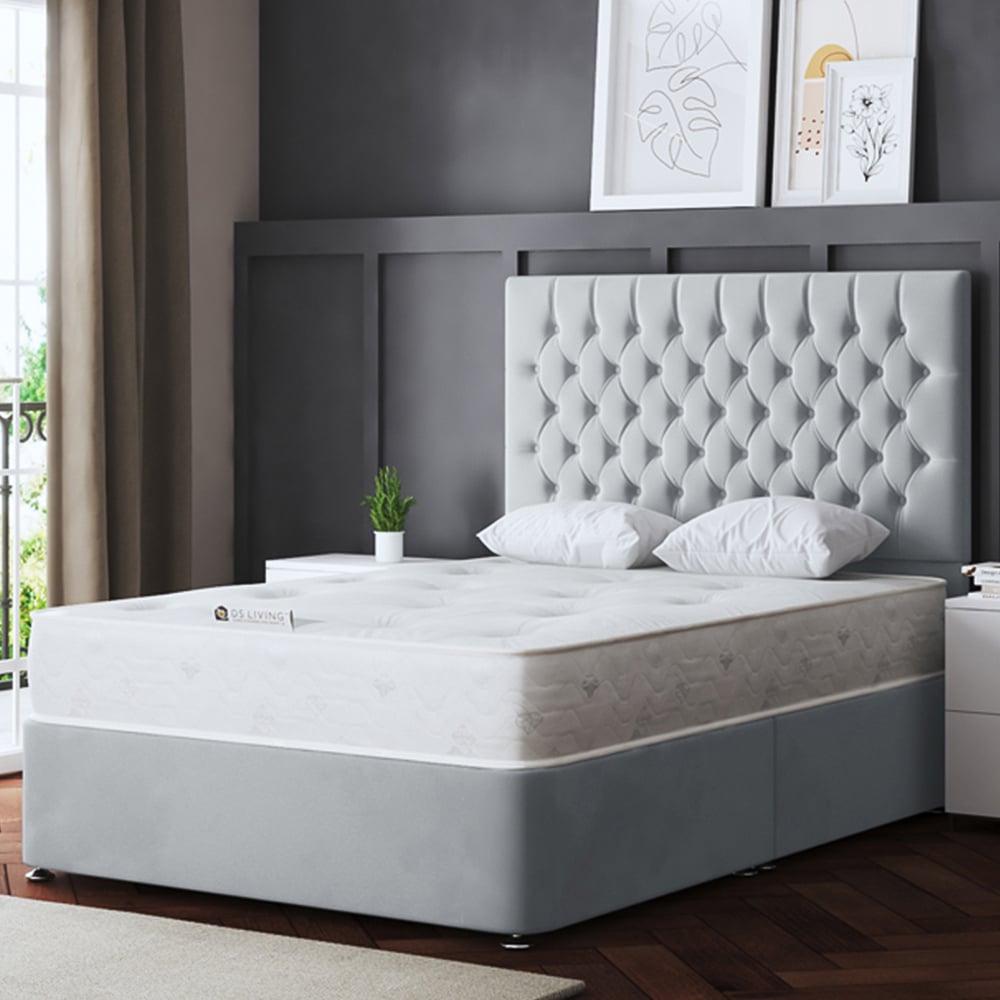 DS Living Seraphine Small Single Silver Upholstered Panel Divan Bed Image 1