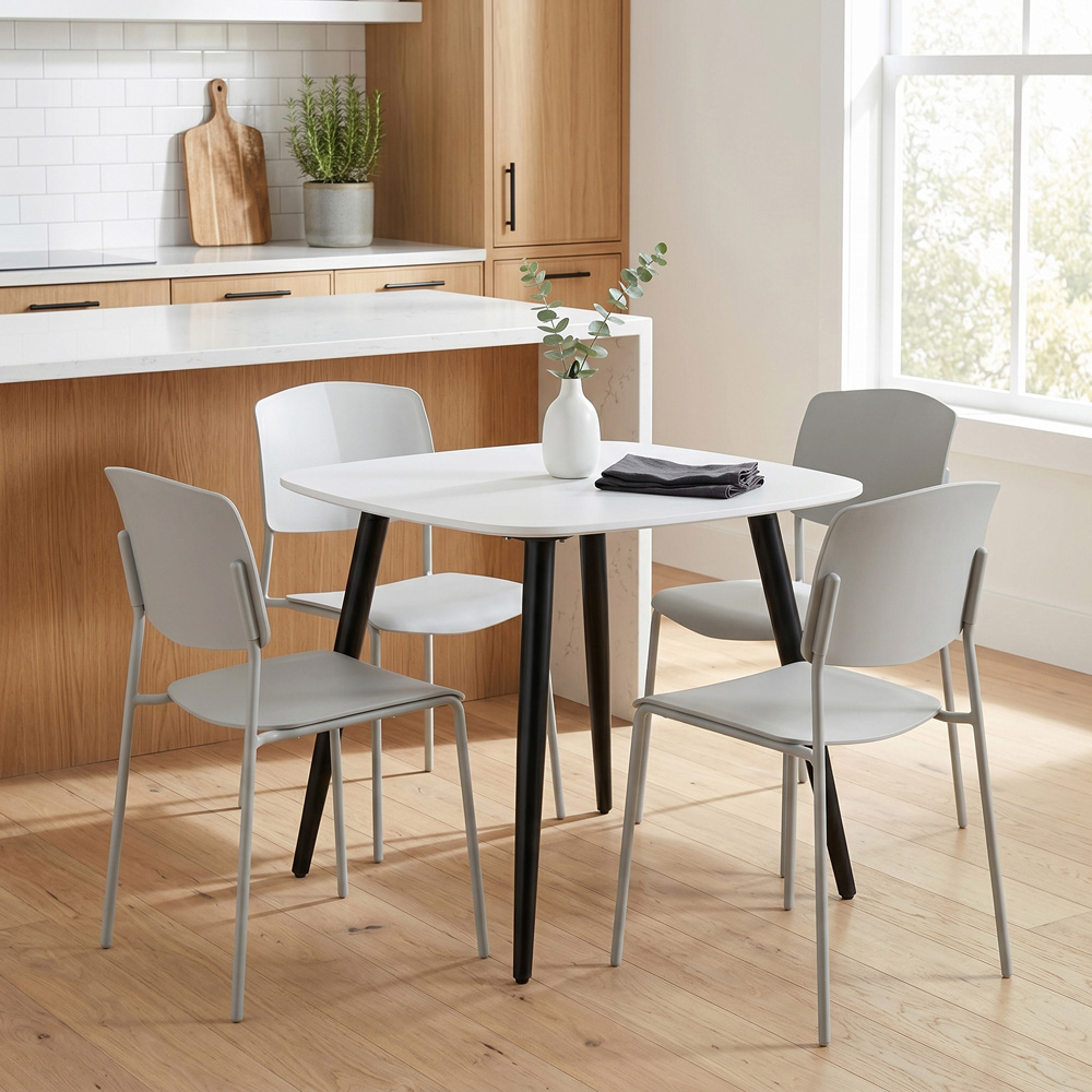Core Products Aspen Academy 4 Seater Plastic Square Dining Set White and Light Grey Image 5