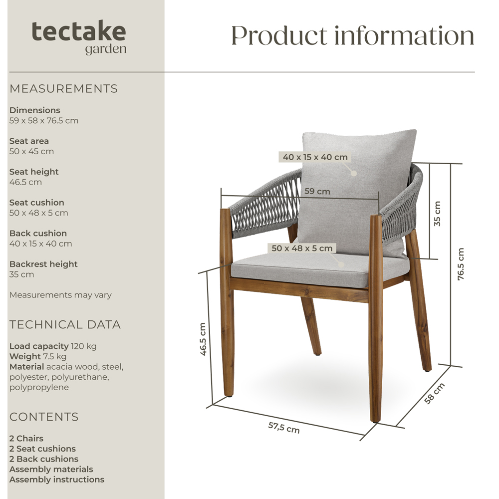 tectake Manacor Set of 4 Greige Rope Design Garden chair Image 9