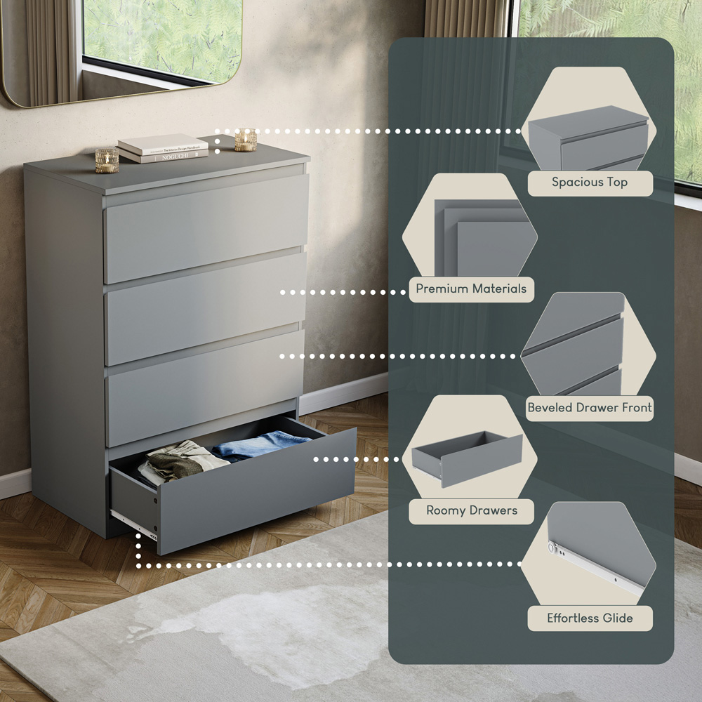 VIDA DESIGNS Denver 4 Drawer Grey Chest of Drawers Image 6