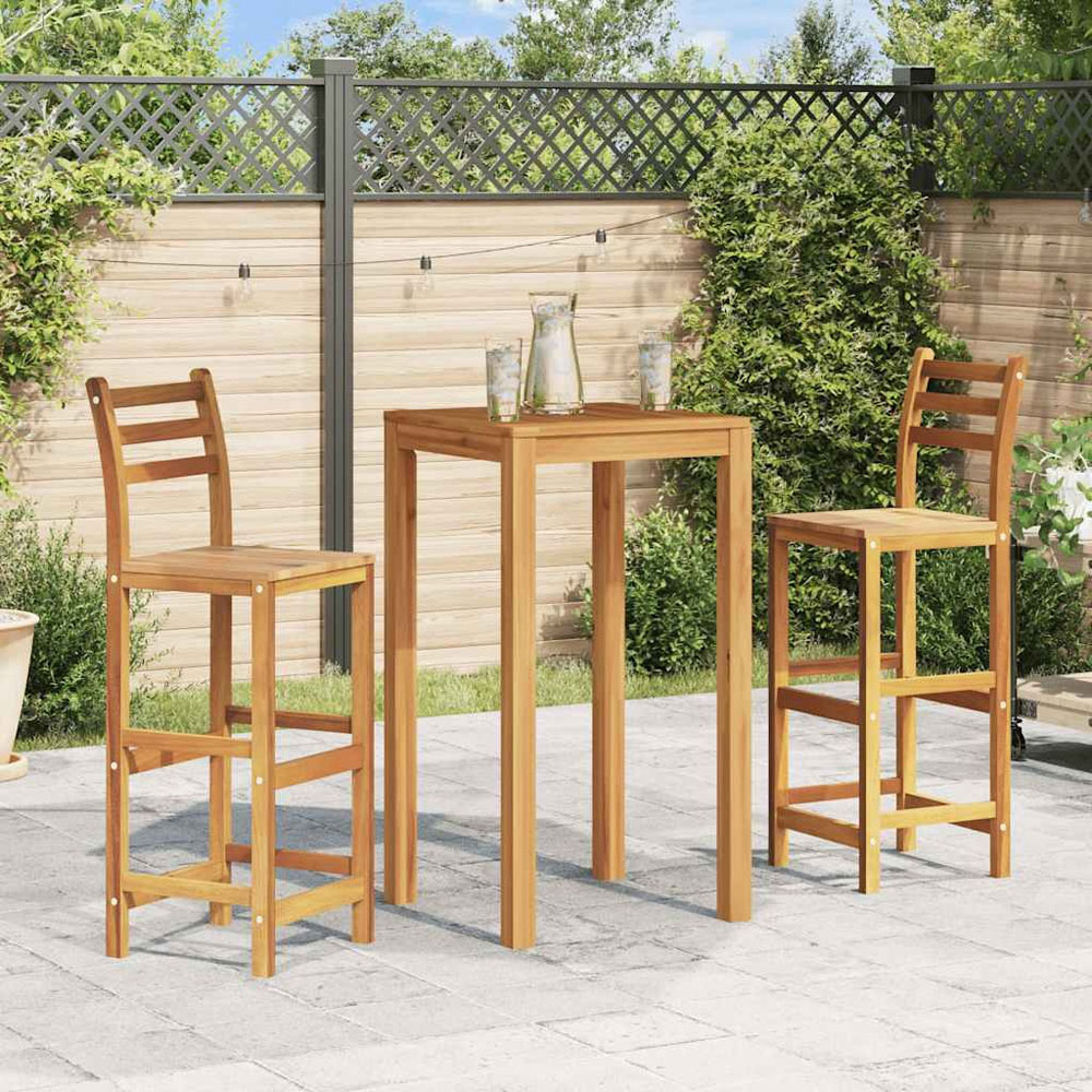 Walplus Solid Acacia Wood Bar Chair Set of 2 Image 5