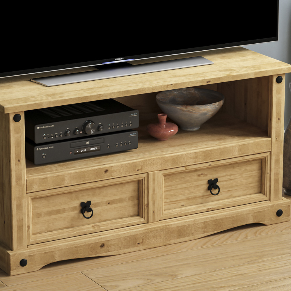 Vida Designs Corona 2 Drawer Single Shelf Pine TV Unit Image 3