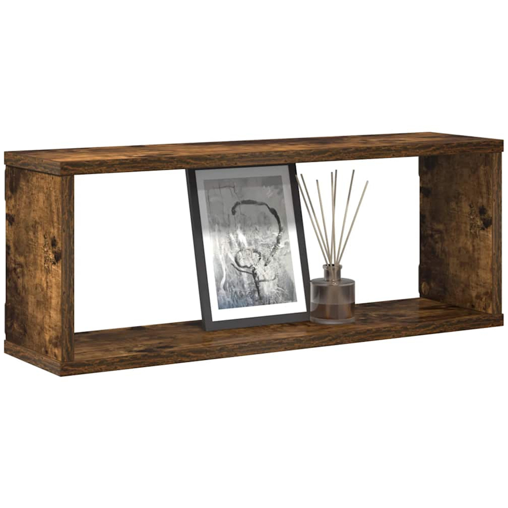 vidaXL 100cm Set of 4 Smoked Oak Cube Floating Wall Shelf Image 3