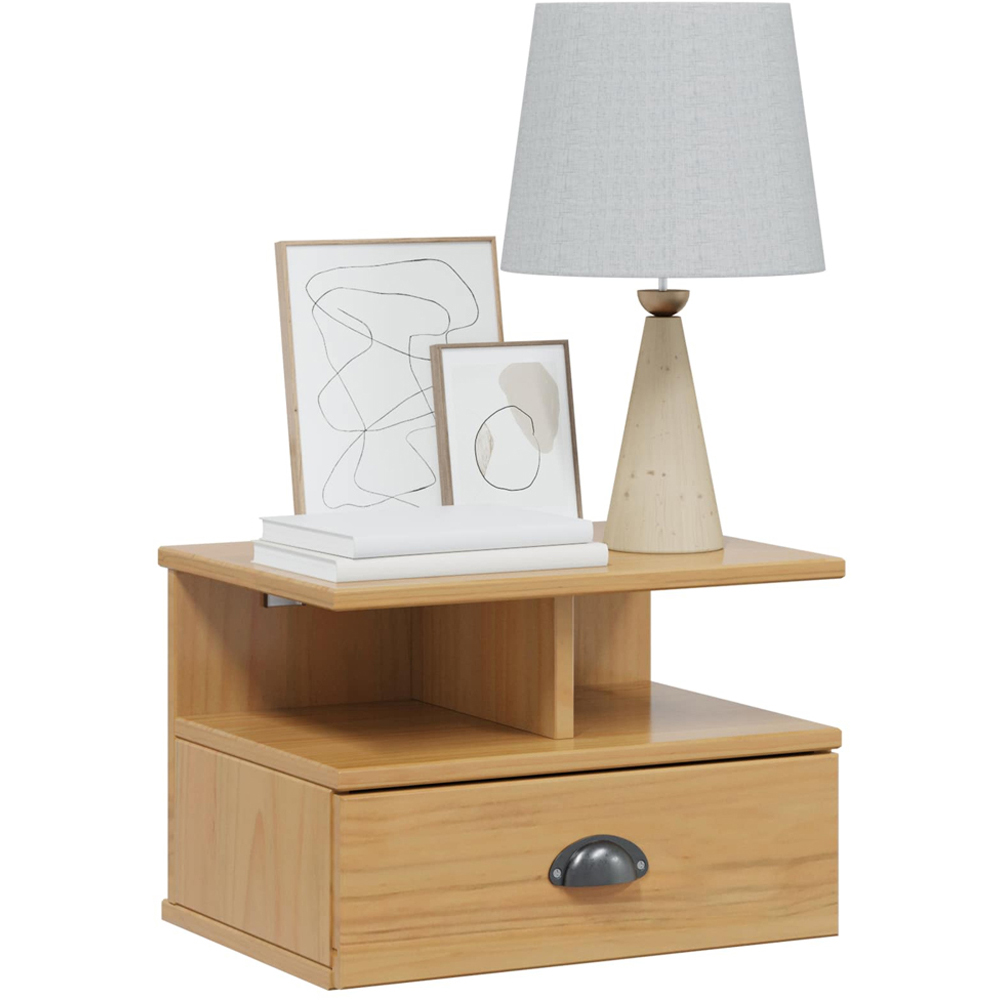 vidaXL Single Drawer 2 Shelf Honey Brown Wall Mounted Bedside Cabinet Image 3