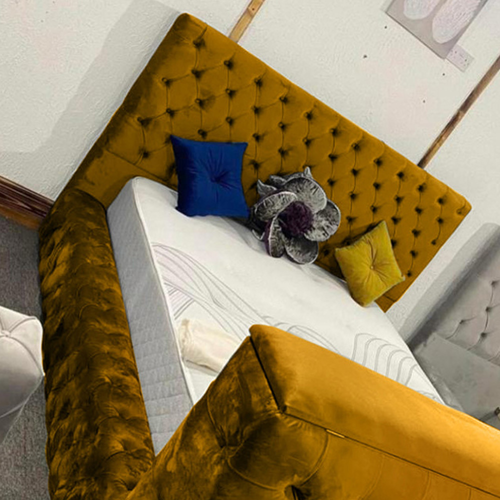 Eleganza Home Arli Double Mustard Plush Velvet TV Bed Frame Image 2