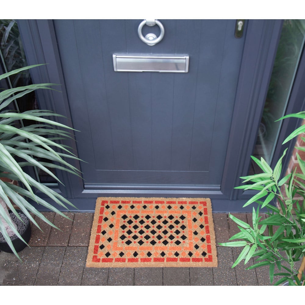 Eselle Astley Mosaic Printed Orange Coir Door Mat 40 x 60cm Image 2
