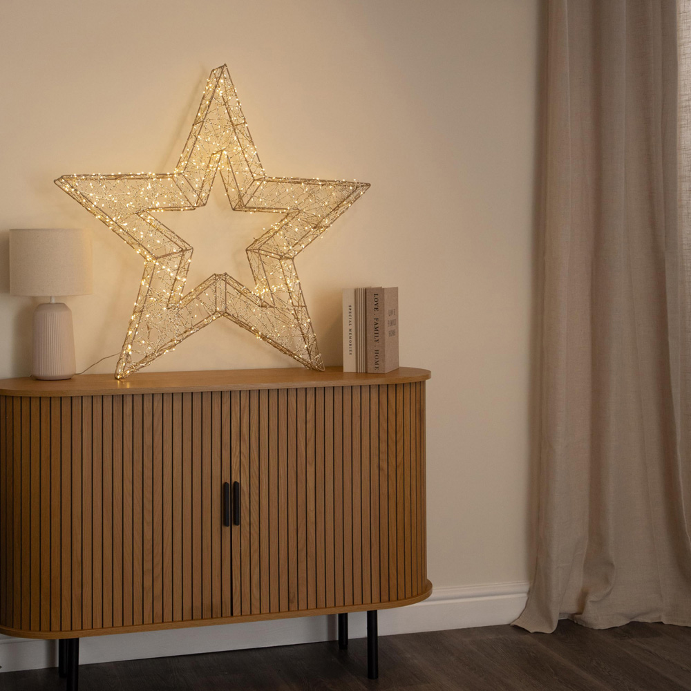 Samuel Alexander 540 Warm White LED Gold Twist Star Christmas Decoration with Timer 90cm Image 2