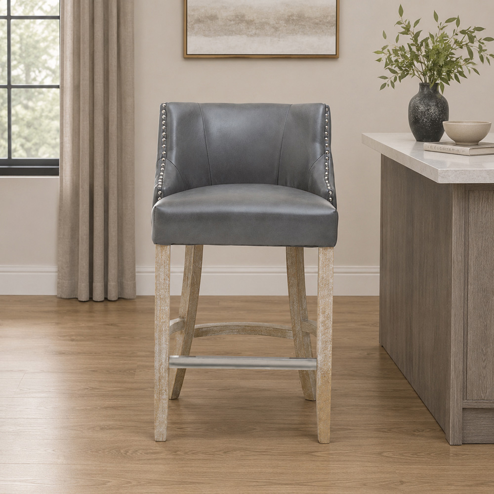 Premier Housewares Kensington Townhouse Grey Faux Leather Hevea Bar Chair Image 6