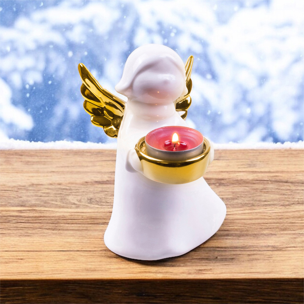 St Helens Gold Wings Ceramic Angel Tealight Holder Image 2