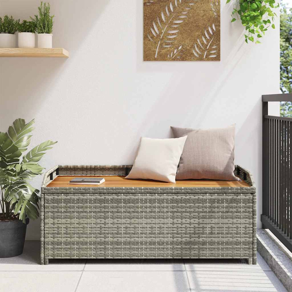 vidaXL Grey Poly Rattan Garden Storage Bench 120 x 50 x 50cm Image 8