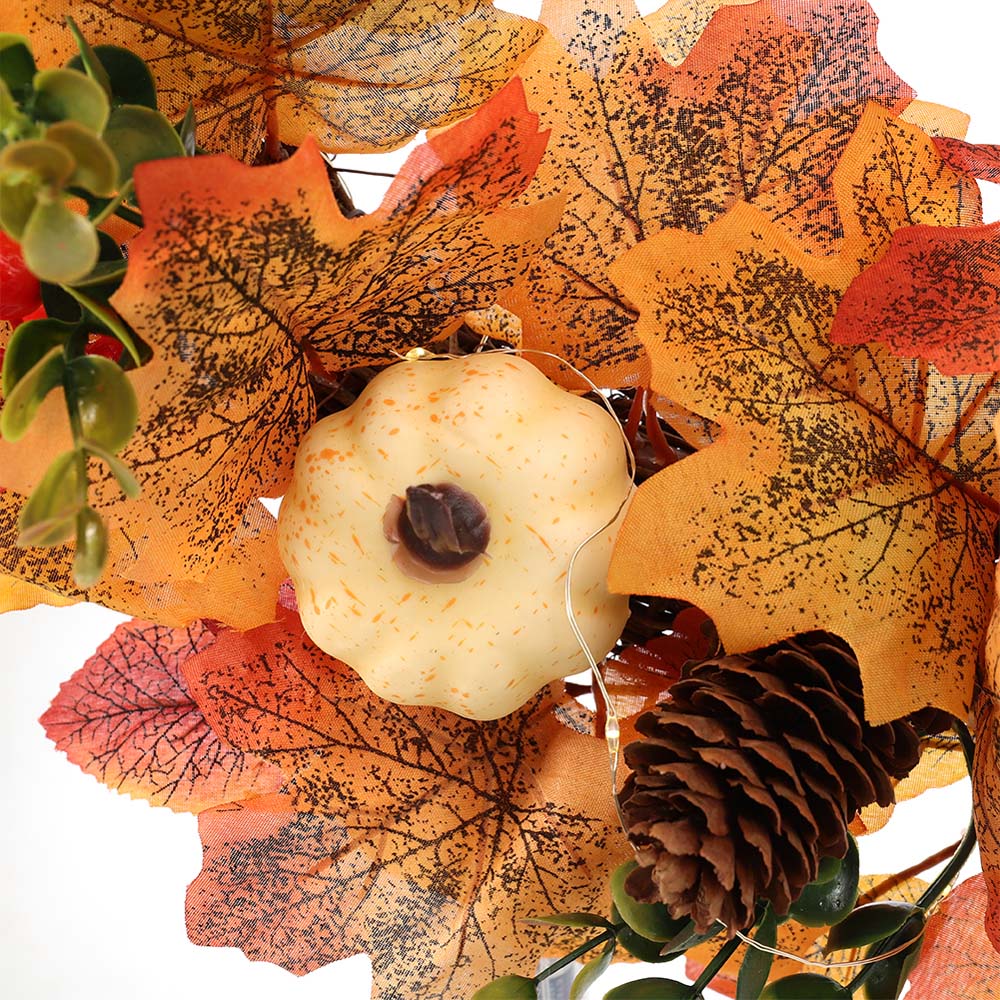Living and Home LED Wreath with Maple Leaves Pumpkins and Berries 45cm Image 6
