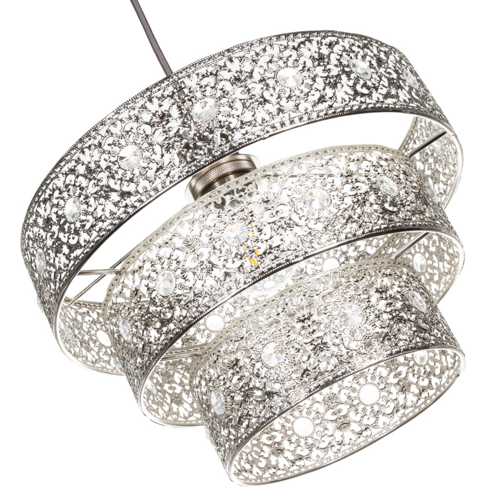 Happy Homewares Moroccan Style 3 Tier Polished Silver Acrylic Gem Pendant Shade Image 3