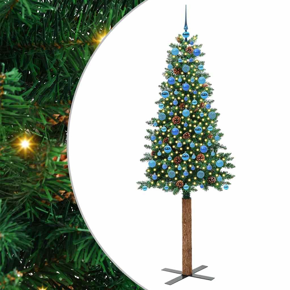 vidaXL Green Artificial Christmas Tree with Pinecones LEDs Blue Decoration Ornaments 7ft Image 2