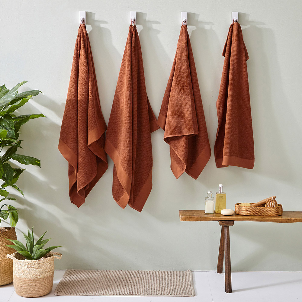furn. Textured Cotton Brown Hand and Bath Towels Set of 4 Image 4