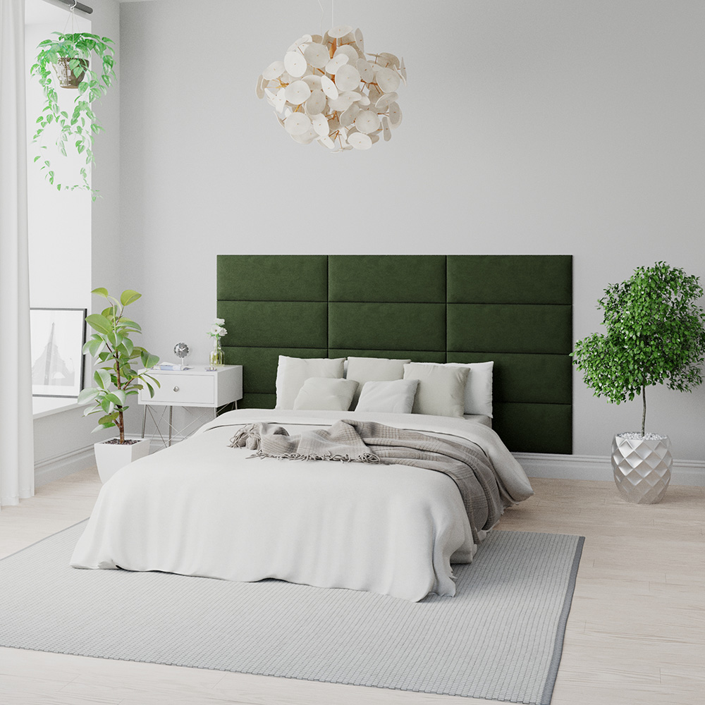 Aspire EasyMount Forest Green Plush Velvet Upholstered Wall Mounted Headboard Panels 8 Pack Image 1