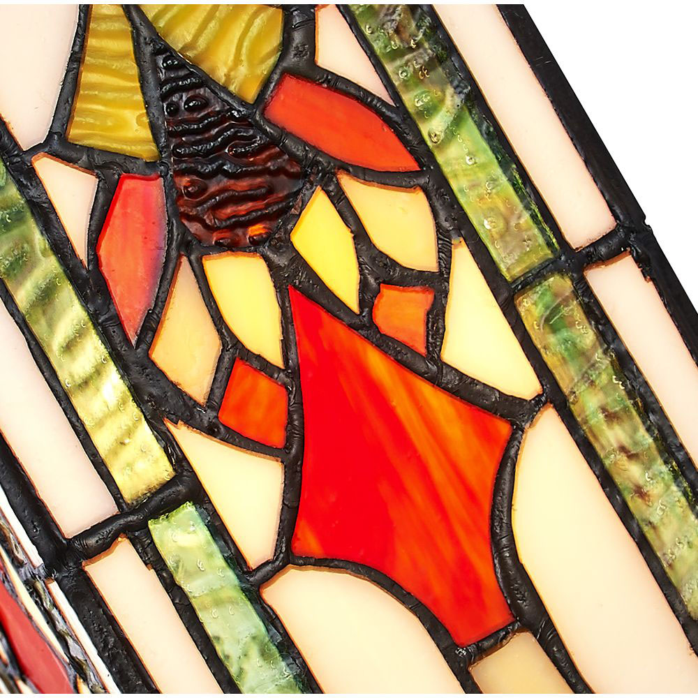 Happy Homewares Art Deco Tiffany Green Amber and Red Stained Glass Pendant Shade Image 2