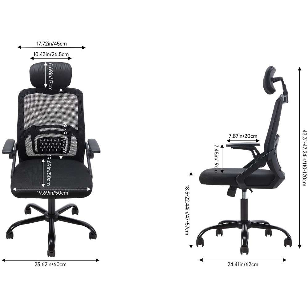 Living and Home Black Mesh Adjustable Office Chair Image 9