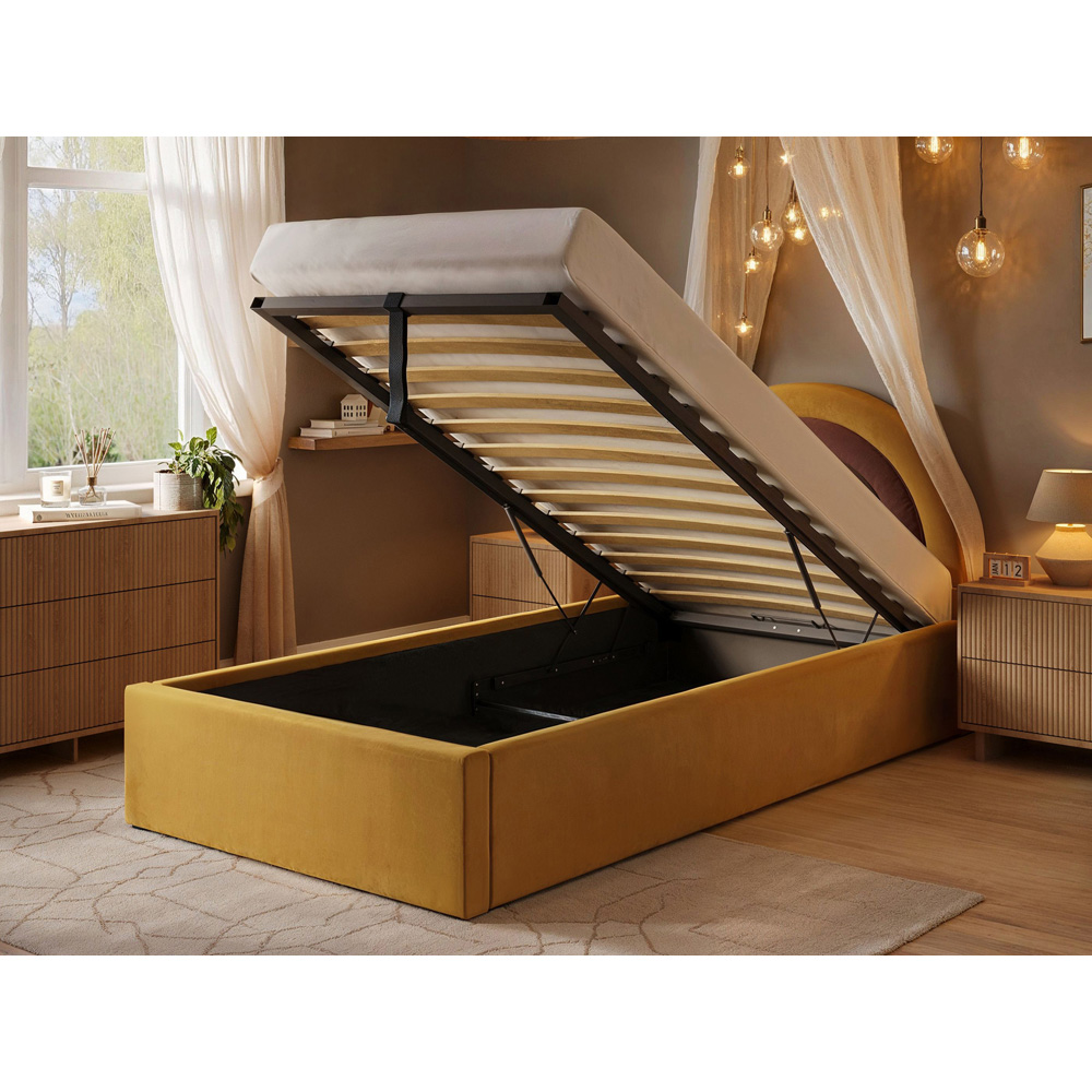 Flair Ava Single Mustard Velvet Lift-Up Ottoman Bed Image 5