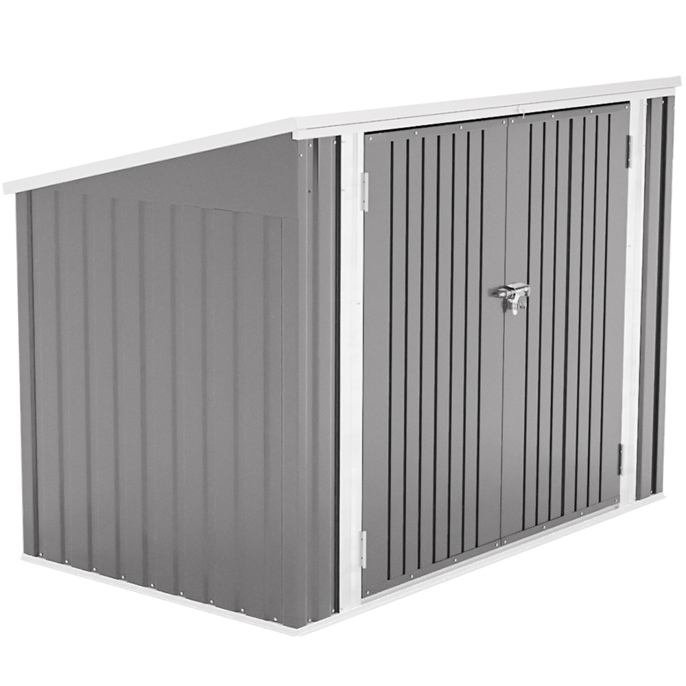 H&O Direct 5.8 x 3.4ft Grey Metal Pent Garden Storage Shed with Hinged Lid Image 1