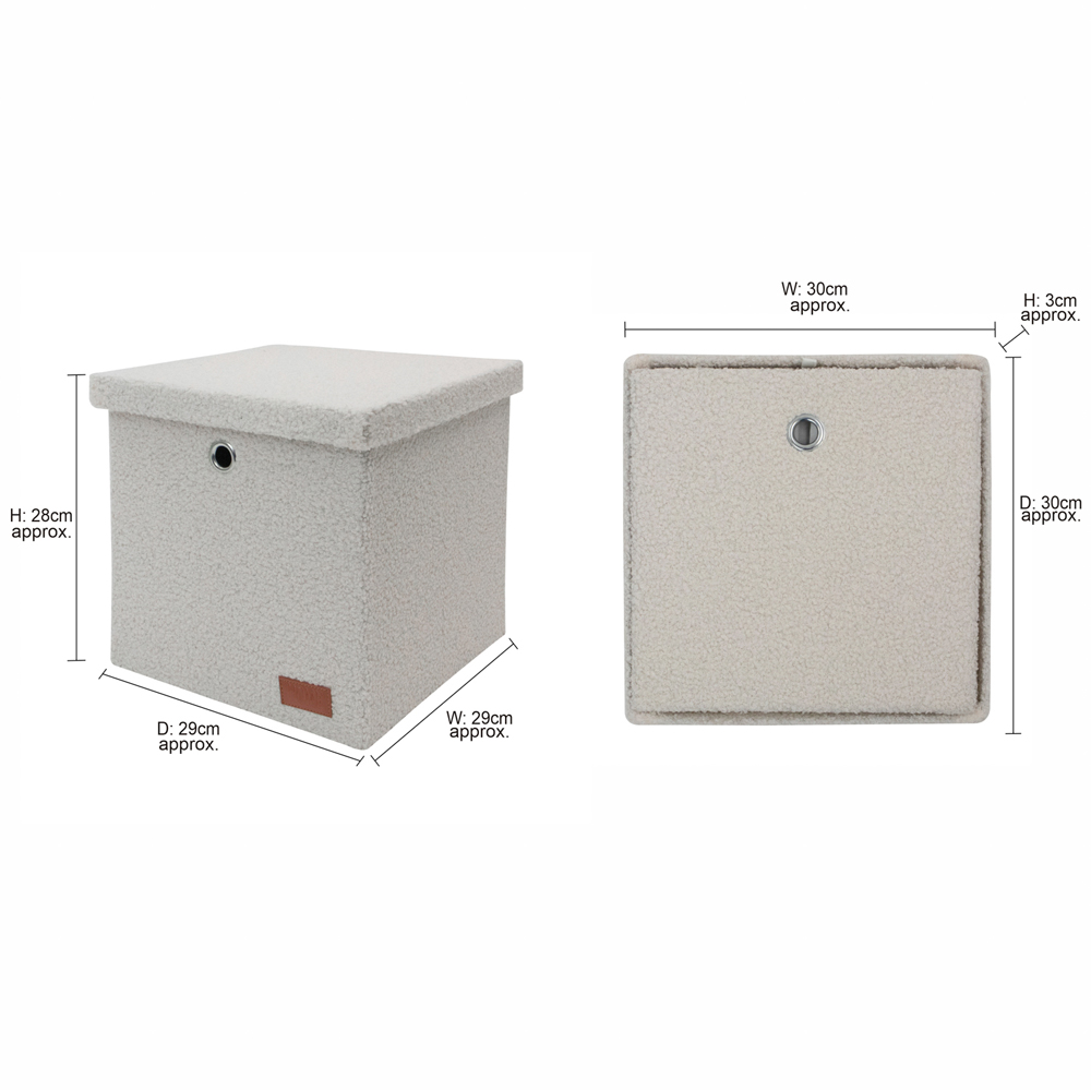 JVL Shiro White Boucle Fabric Foldable Cube Organiser Box with Lid Image 9