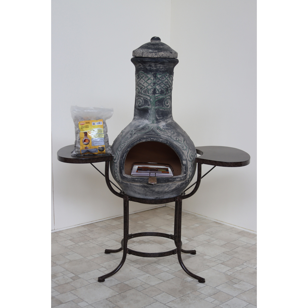 Gardeco BBO-C8D.61 Grill Lava Stones and Cradle Clay Chiminea BBQ Bundle Image 4