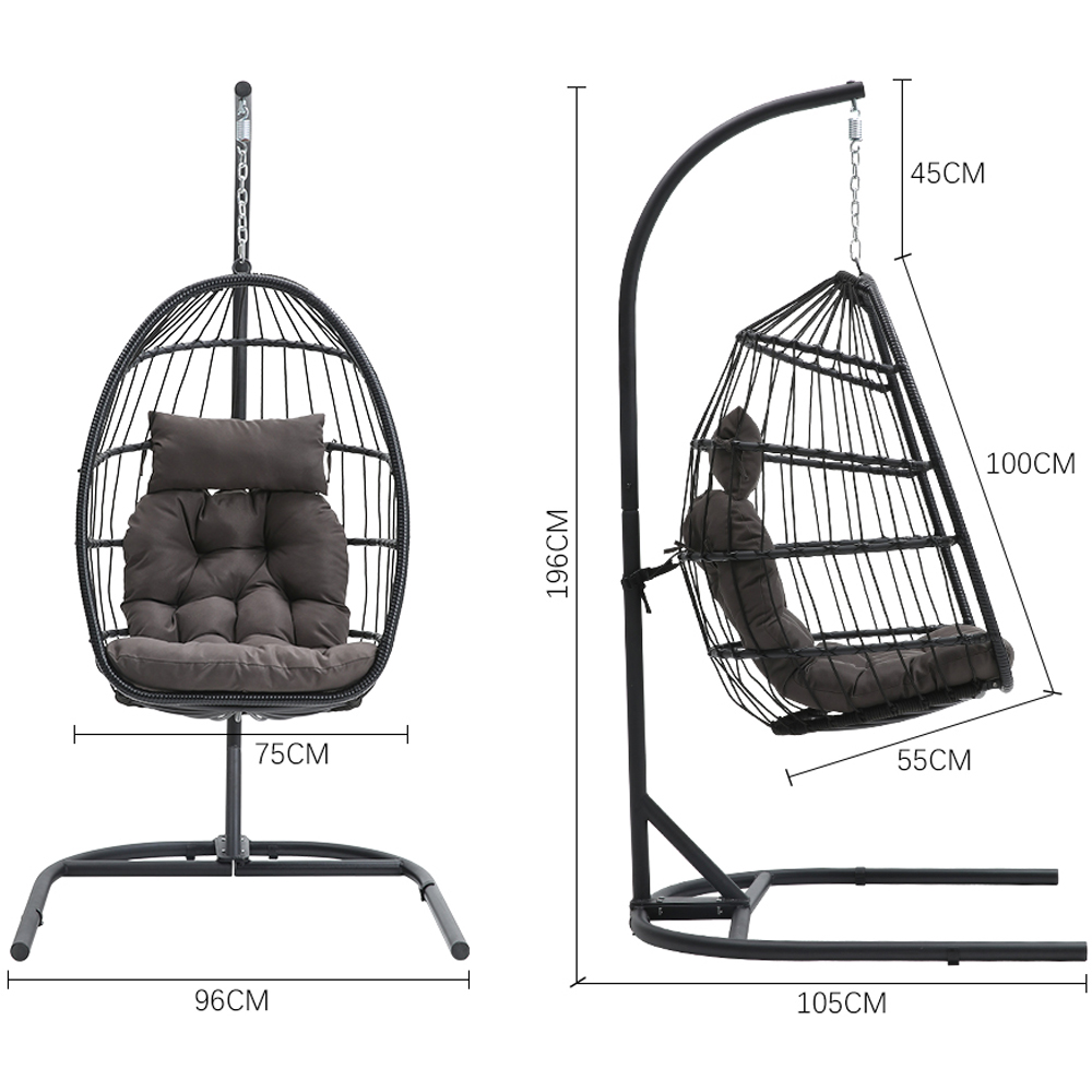 Living and Home Black Linear Wicker Hanging Egg Chair Image 9