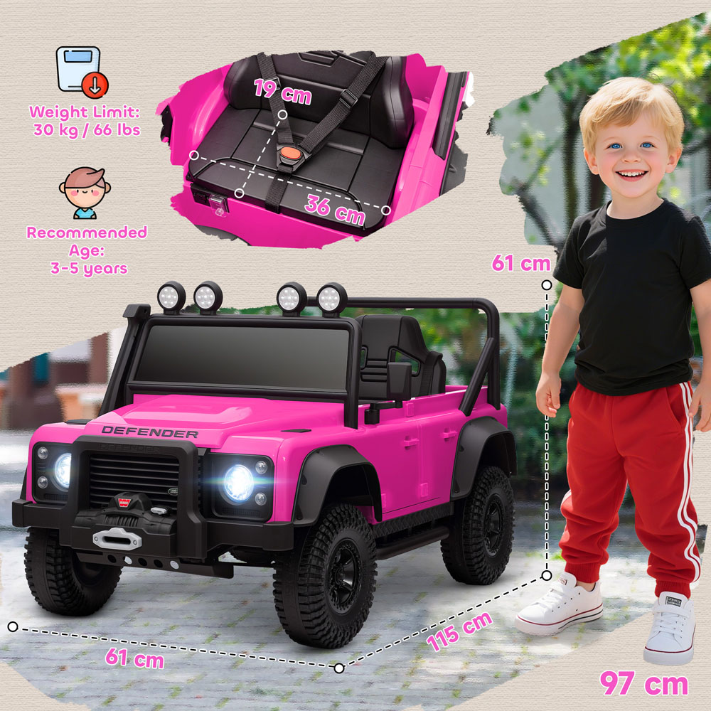 Tommy Toys Pink Land Rover Defender Kids Electric Ride On Car with Remote 12V Image 9