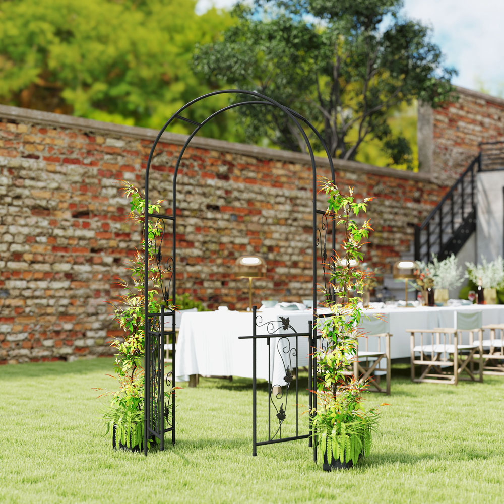 Outsunny 7 x 4ft Black Steel Garden Arch with Double Gate Image 7