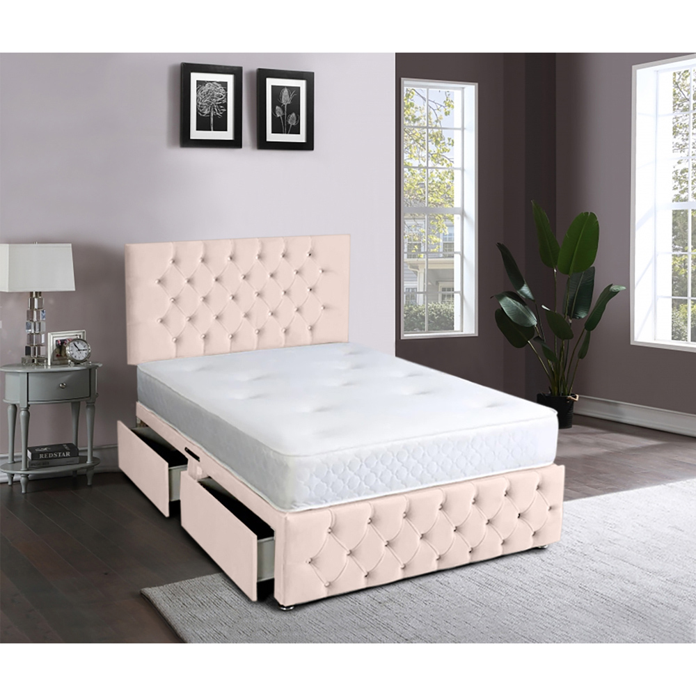 Eleganza Home Serenova Single Blush Plush Velvet 2 Drawer Divan Bed with Headboard Image 2