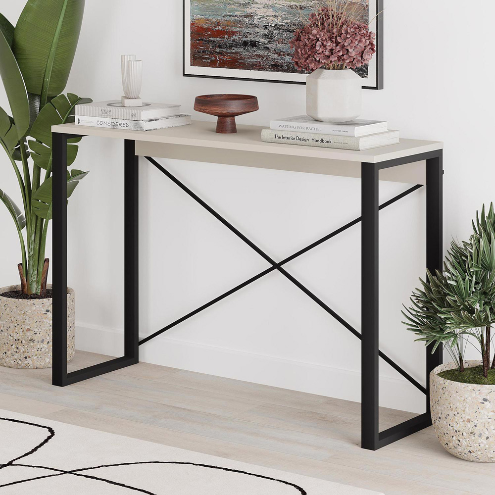 FWStyle Archie Sandstone and Black X-Frame Metal Legs Console Table Image 6