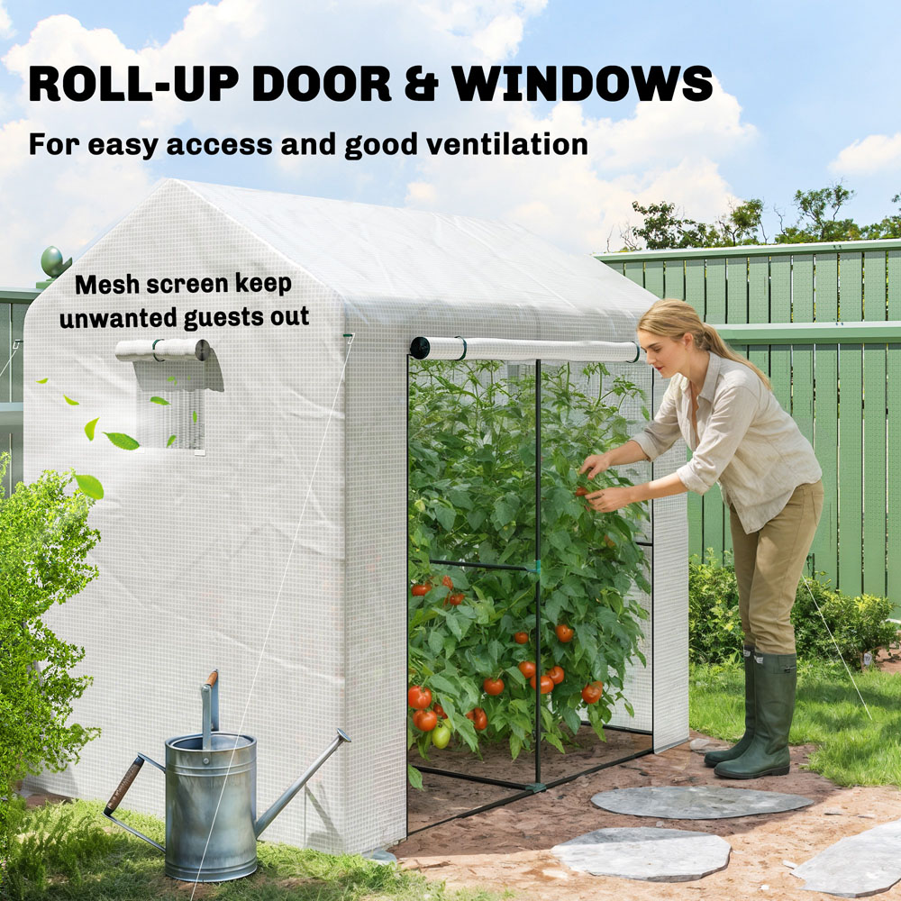 Outsunny White 6.5 x 4.5ft Walk-In Greenhouse with Mesh Windows Image 6