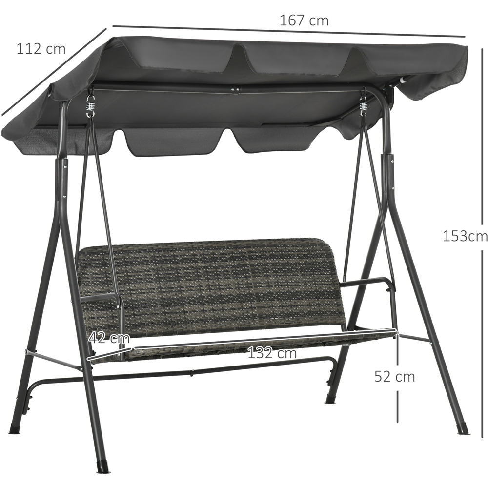 Outsunny 3 Seater Grey Rattan Swing Chair Image 7
