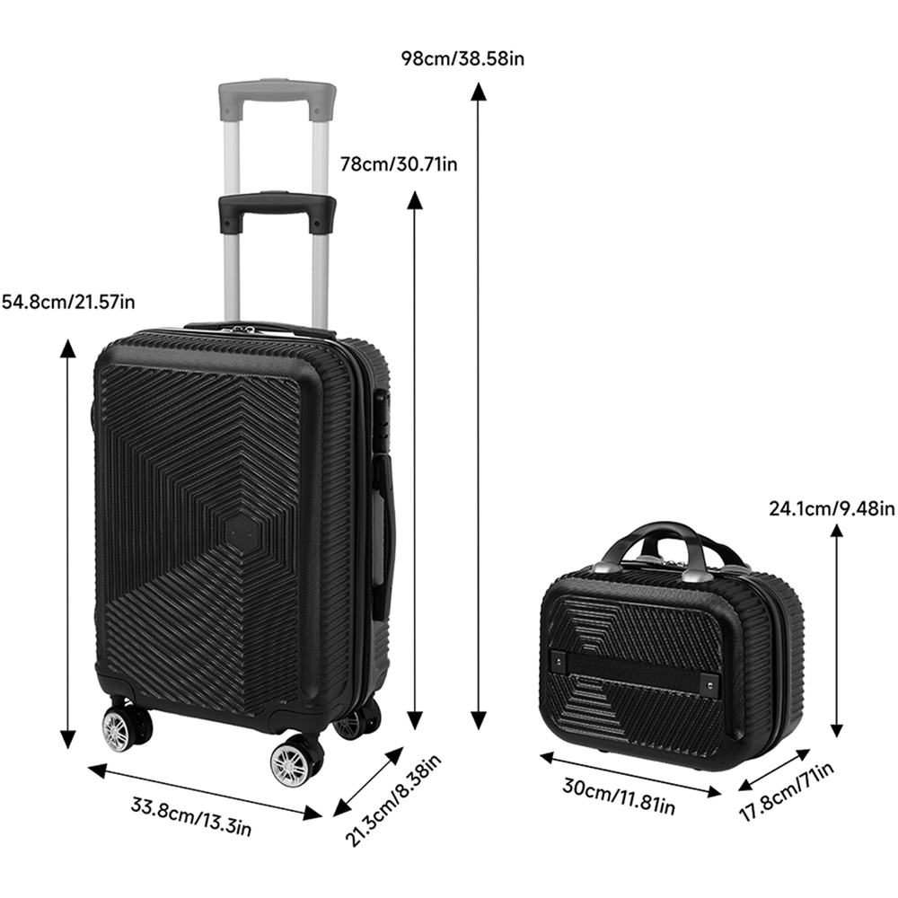 H&O Direct 2 Piece Black ABS Hard Shell Suitcase Set with Spinner Wheels Image 6