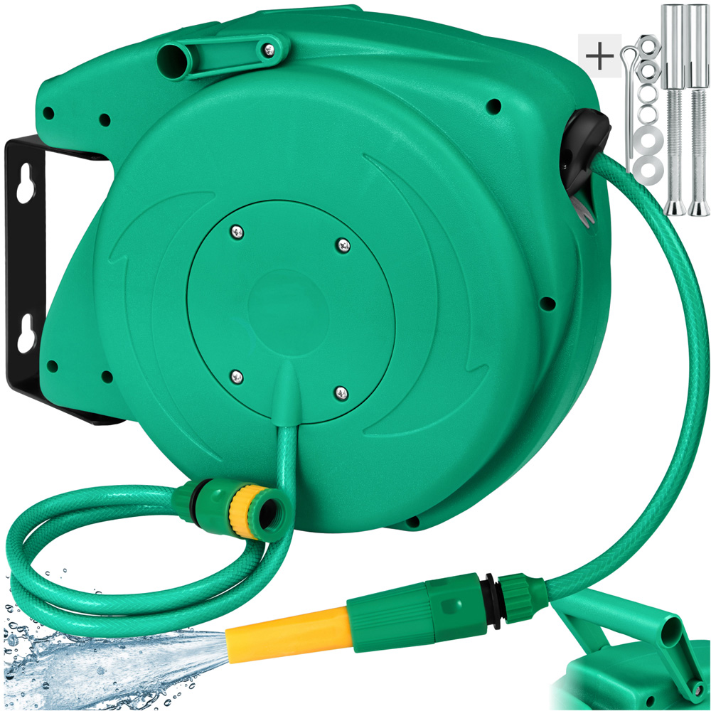 tectake 10m Automatic Retractor Hose Pipe and Reel with Hose Stop and Head Image 2