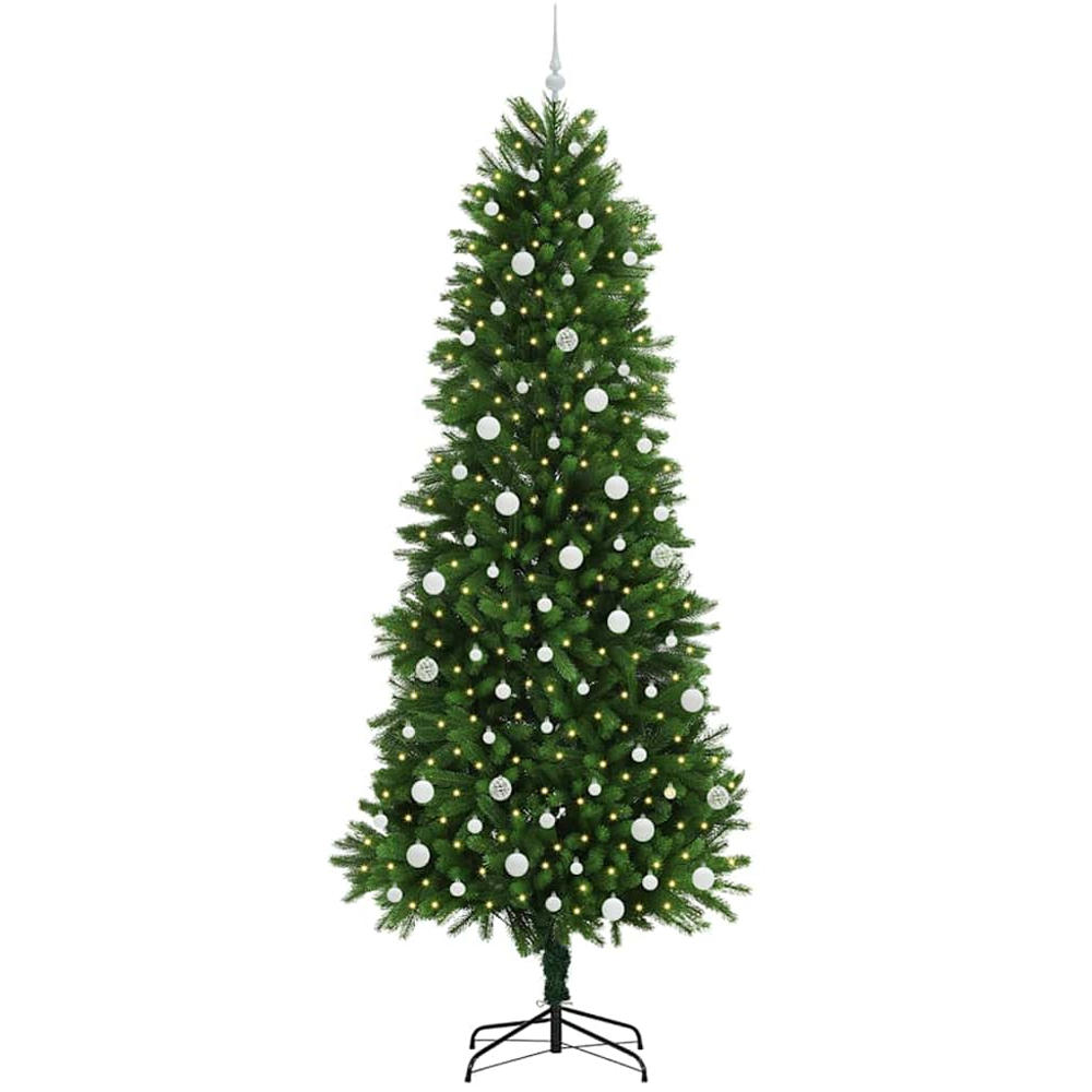 vidaXL Pre-Lit White Baubles Green Artificial Christmas Tree 8ft Image 1