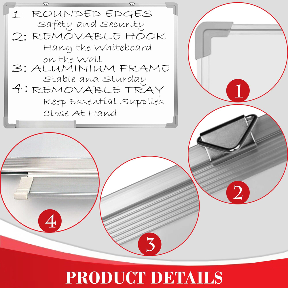 ATEK Magnetic Dry Wipe Wall Mounted Whiteboard with 3 Marker 5 Magnet and Eraser 500 x 350mm Image 4