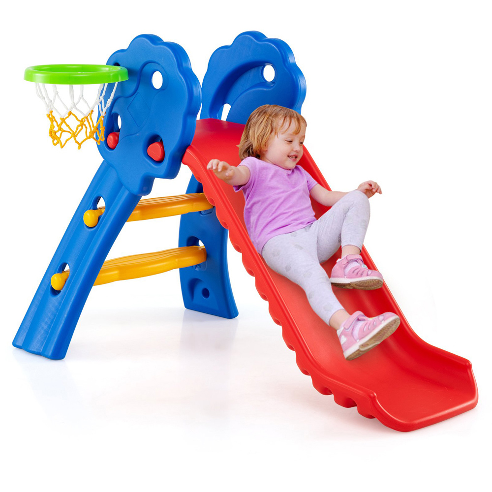 Costway 3-in-1 Toddler Multicolour Foldable Slide with Basketball Hoop Image 2