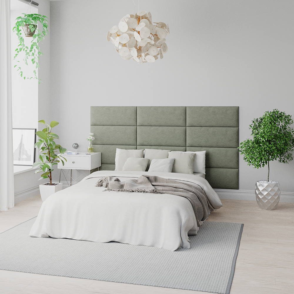 Aspire EasyMount Duck Egg Plush Velvet Upholstered Wall Mounted Headboard Panels 8 Pack Image 1