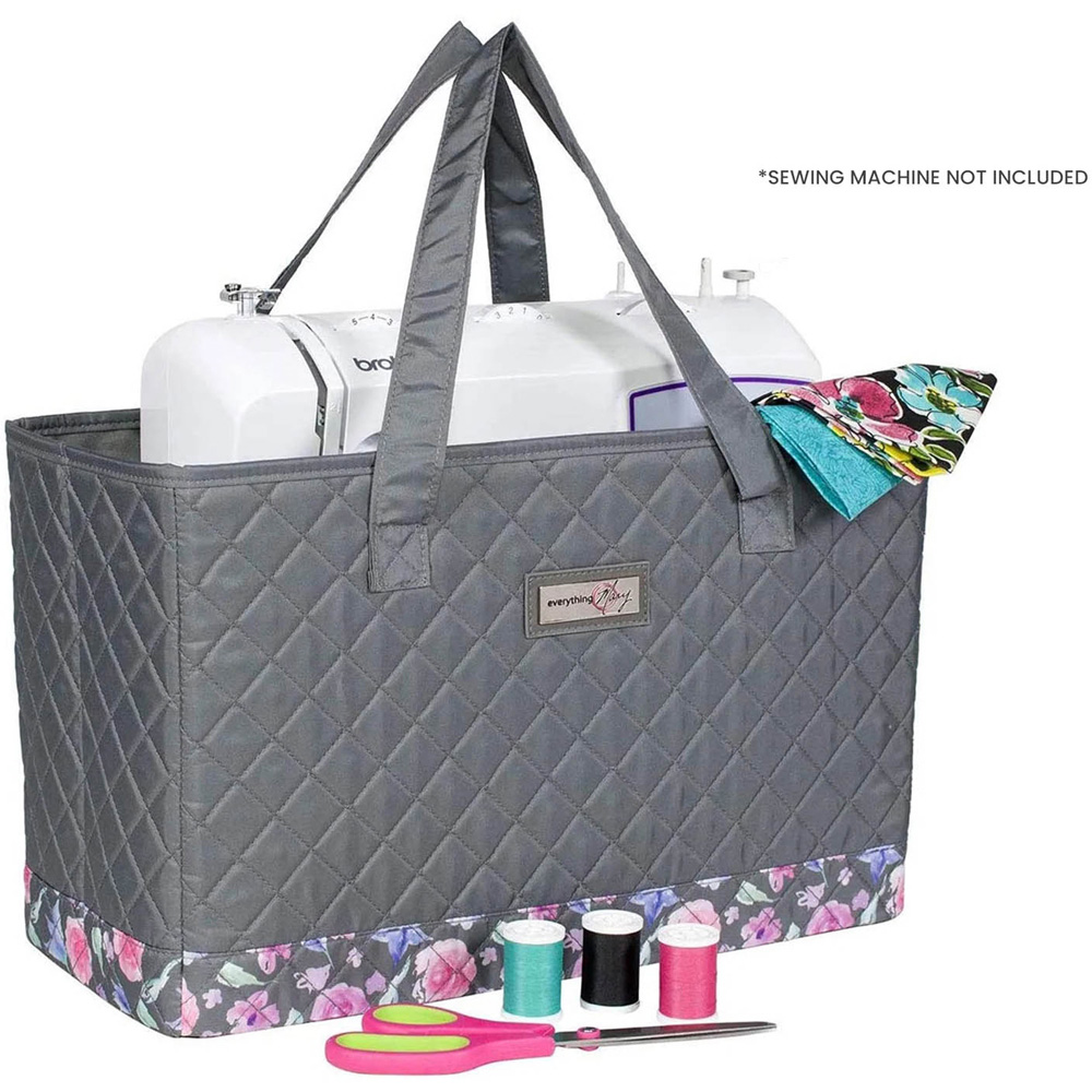 Everything Mary EVM10143-9 Grey and Pink Floral Sewing Machine Carry Tote 43 x 20 x 28cm Image 4