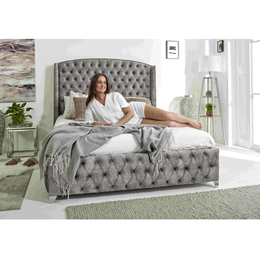 Eleganza Home Winfield Single Silver Oakland Fabric Bed Frame with Chesterfield Headboard Image 4