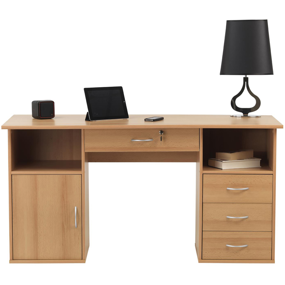 Alphason Dallas Single Door 4 Drawer Beech Office Desk Image 4