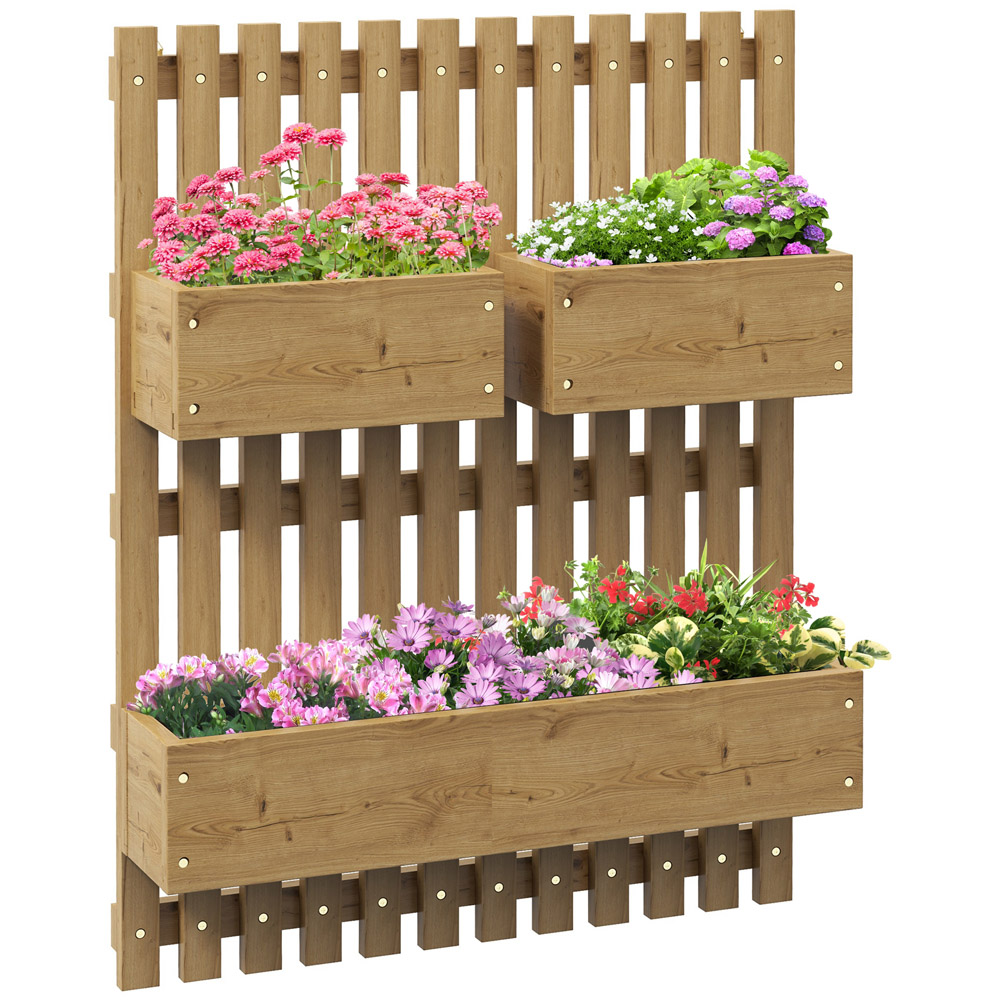 Outsunny Wooden Wall Mounted Raised Garden Bed Trellis Planter Image 1