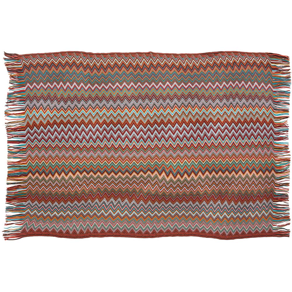 Living and Home Bohemian Red Wave Sofa Throw Blanket with Tassels 170 x 127cm Image 1