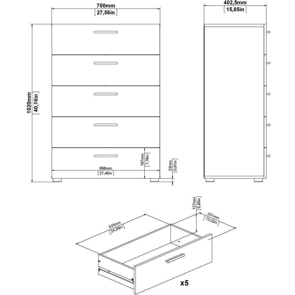 Florence 5 Drawer Black Chest of Drawers Image 9
