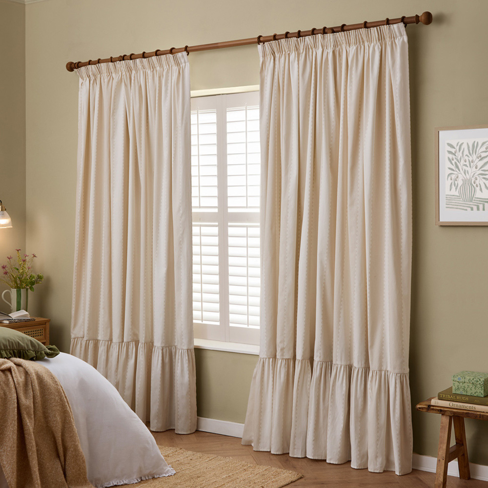 Furn Birdie Oat and Milk Stripe Cotton Fully Lined Pencil Pleat Curtains 117 x 137cm Image 1