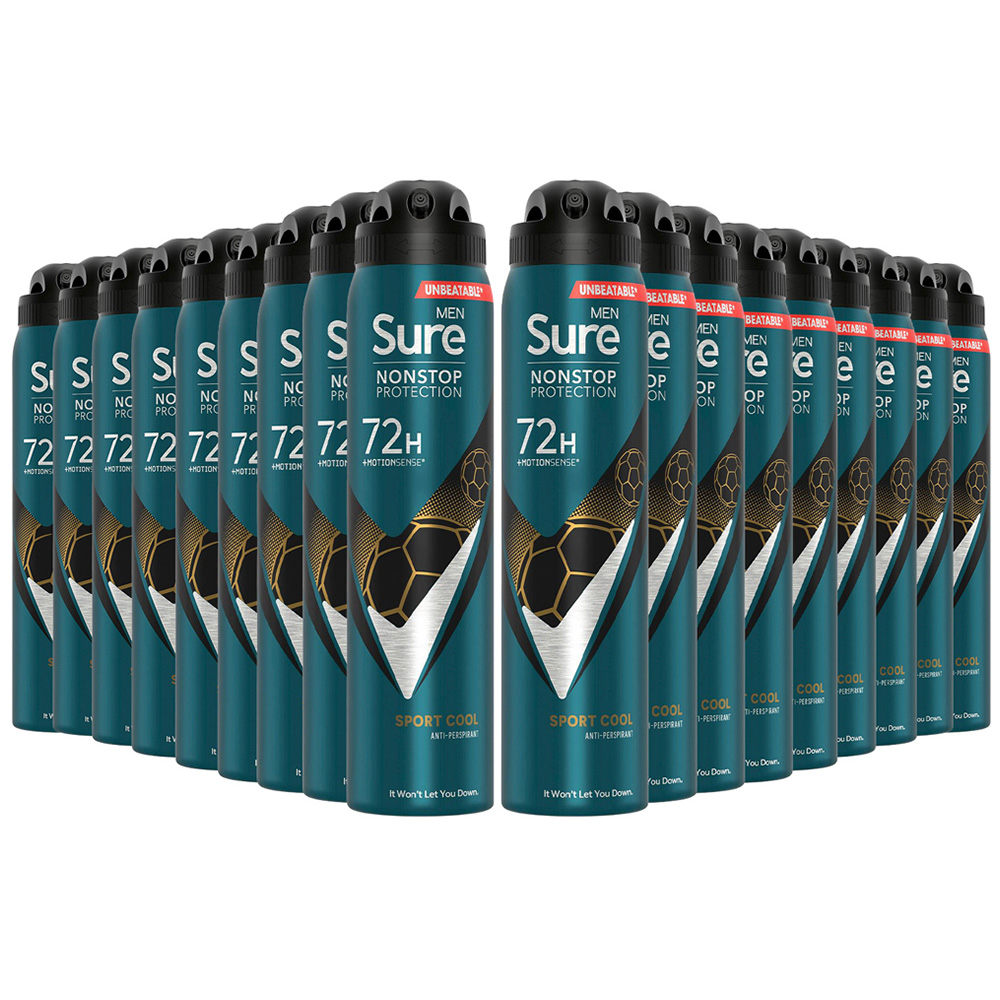 Sure Men 72H Non-Stop Protection Anti-Perspirant Sport Cool Deodorant Spray 250ml 18 Pack Image 1