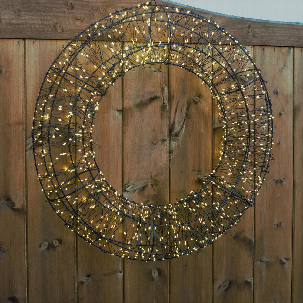 Xmas Haus Warm White LED Black Frame Wreath 50cm Image 3