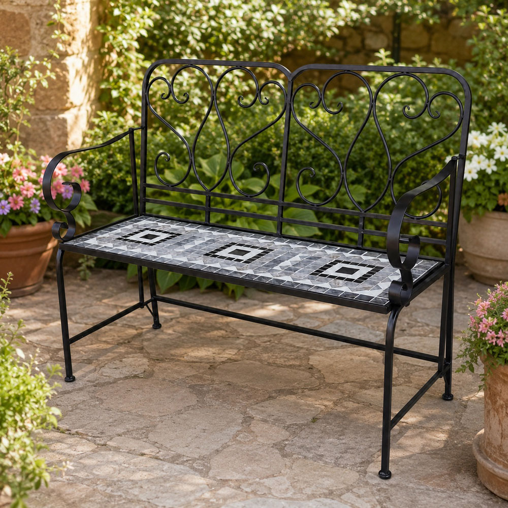 Shatchi Medina Mosaic 2 Seater Garden Bench Image 2